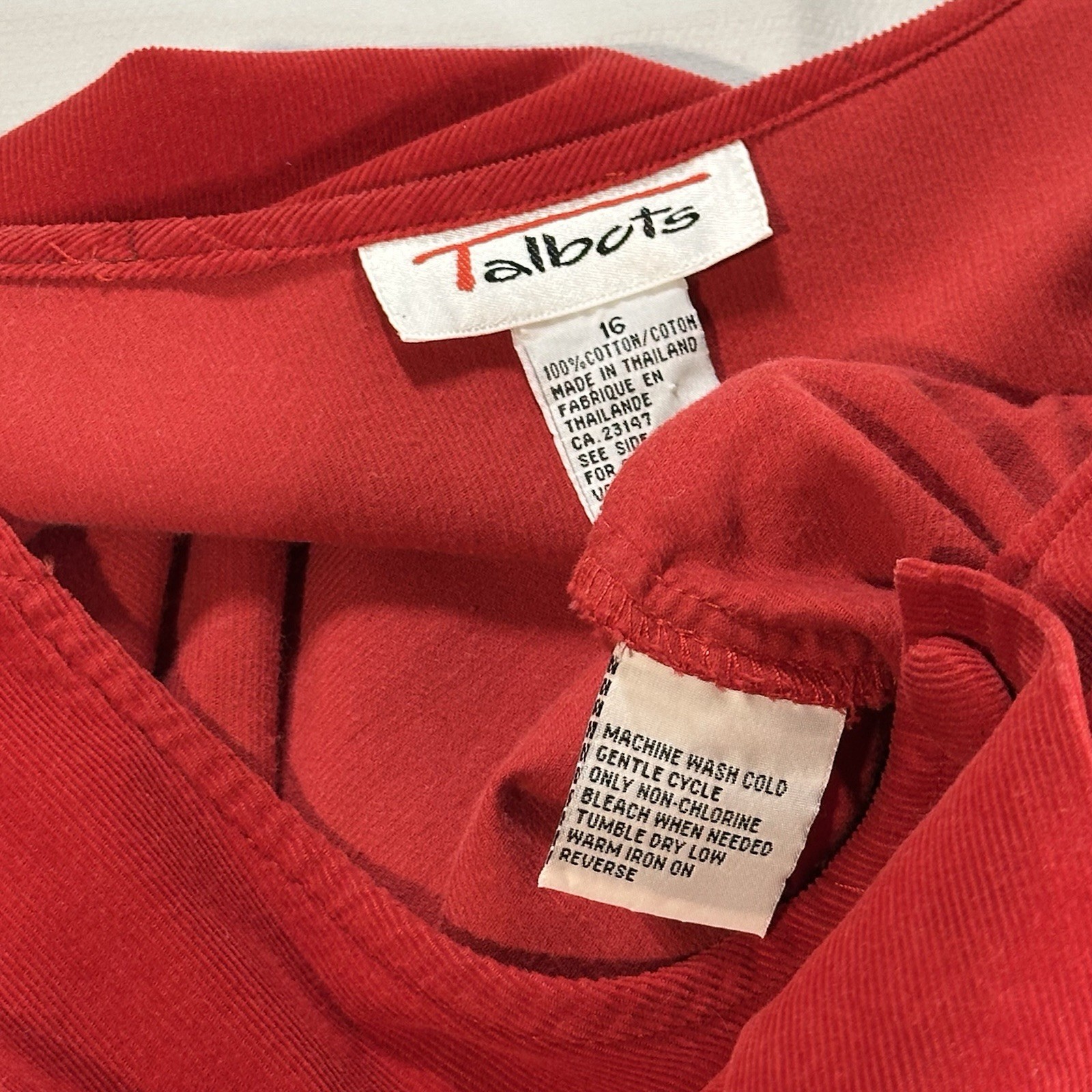 Vtg Talbots Button Front Maxi Dress Size 16 XL Sleeveless Red Corduroy Cotton
