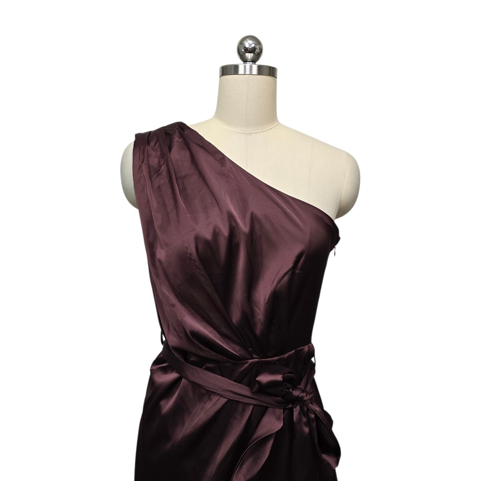 NWT Baltic Born Celia One Shoulder Midi Dress Clove Brown Wrap Tie Size Medium
