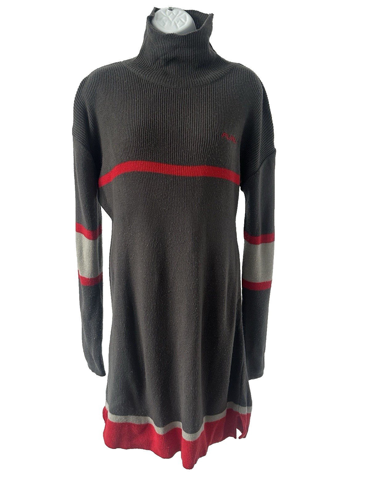 FUBU Red Gray Ribbed Sweater Dress, Sz: L Y2K Hip Hop Made in Korea