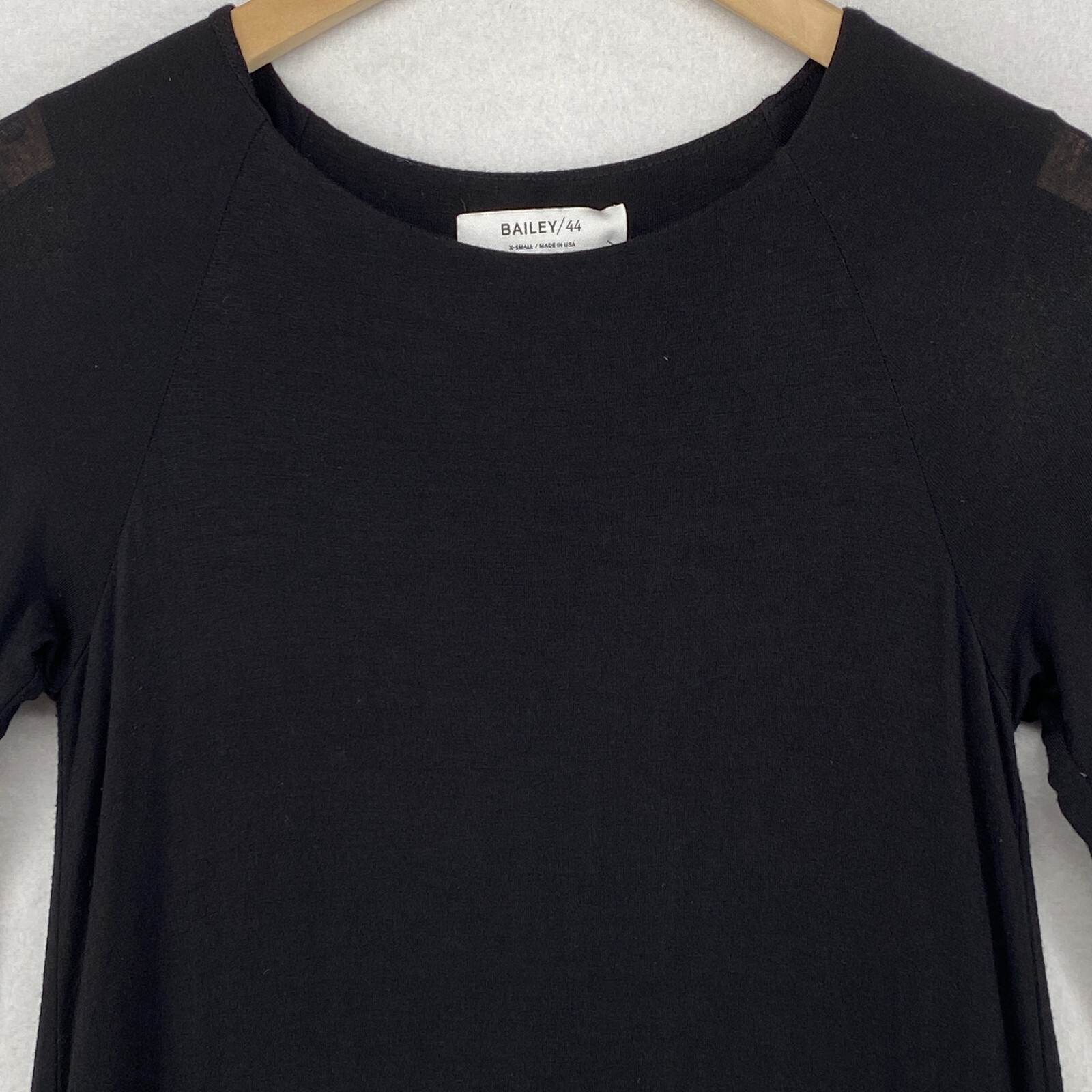 BAILEY 44 Dress XS Trystan Bodycon Shift Long Sleeve Faux Leather Trim Black USA