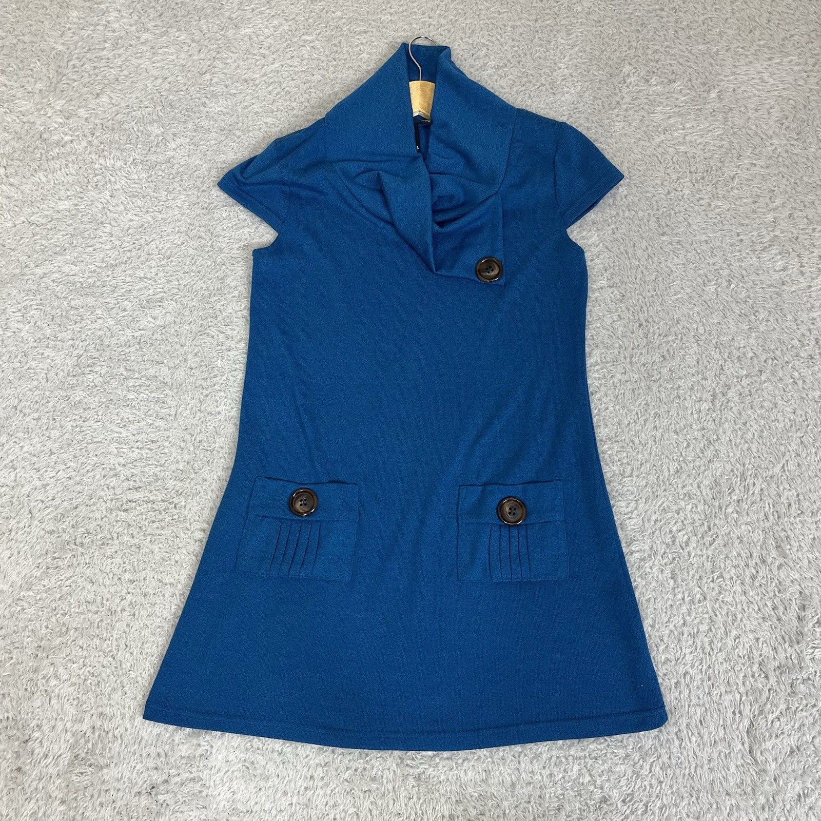 Izabel London Cowl Neck Knit Short Tunic Dress Womens UK 10 Cap Sleeves Pockets
