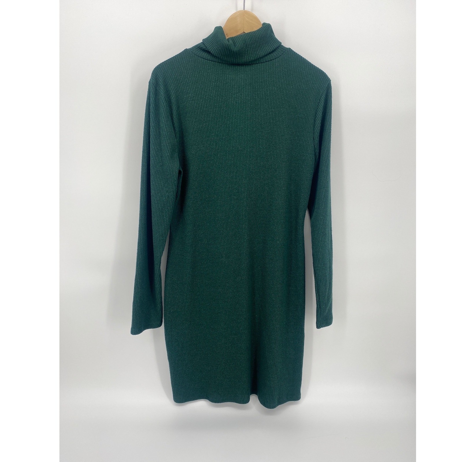 So Ribbed Turtleneck Dress Womens XL Green Excellent Long Sleeve Bodycon Mini