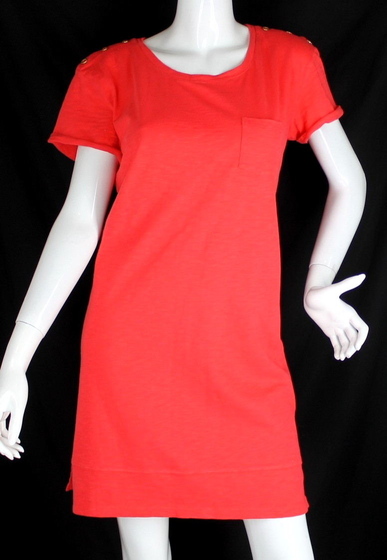 {NICOLE MILLER} Dress Coral Sz. L T-Shirt 100% Cotton Stretch Summer