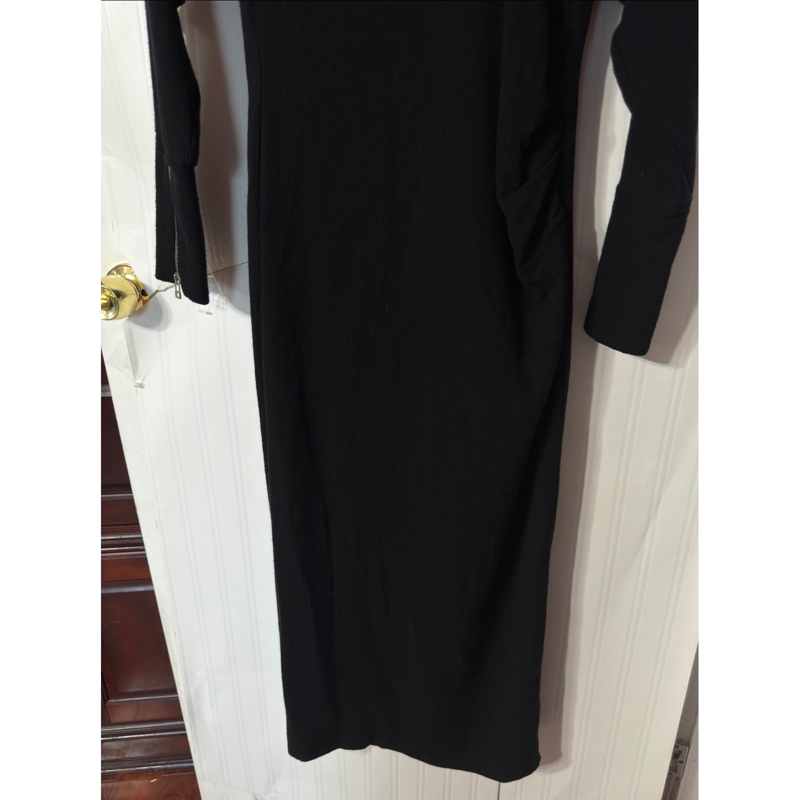 Zara Black Knit Full Zip Back Midi Dress Long Sleeve Mock Neck NWT Small