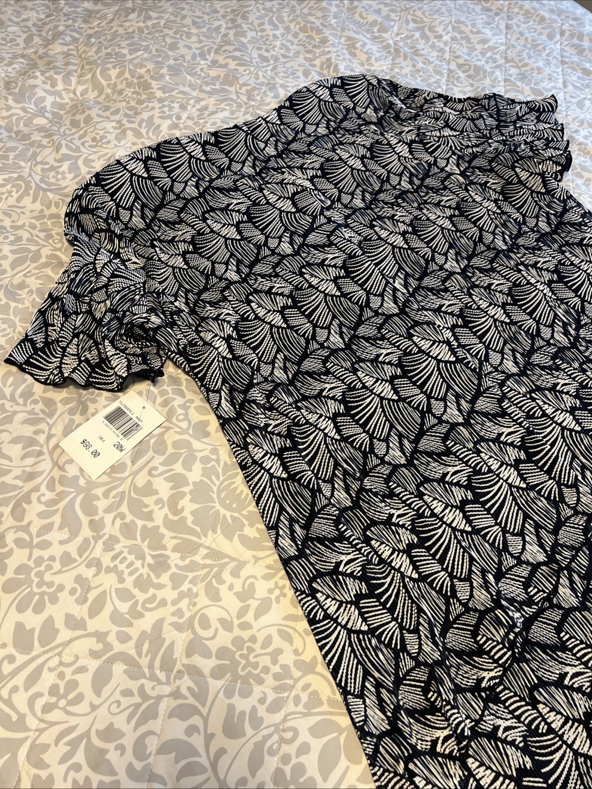 Connected apparel SZ 20W Dark Blue navy white Stretch layered Dress NWT