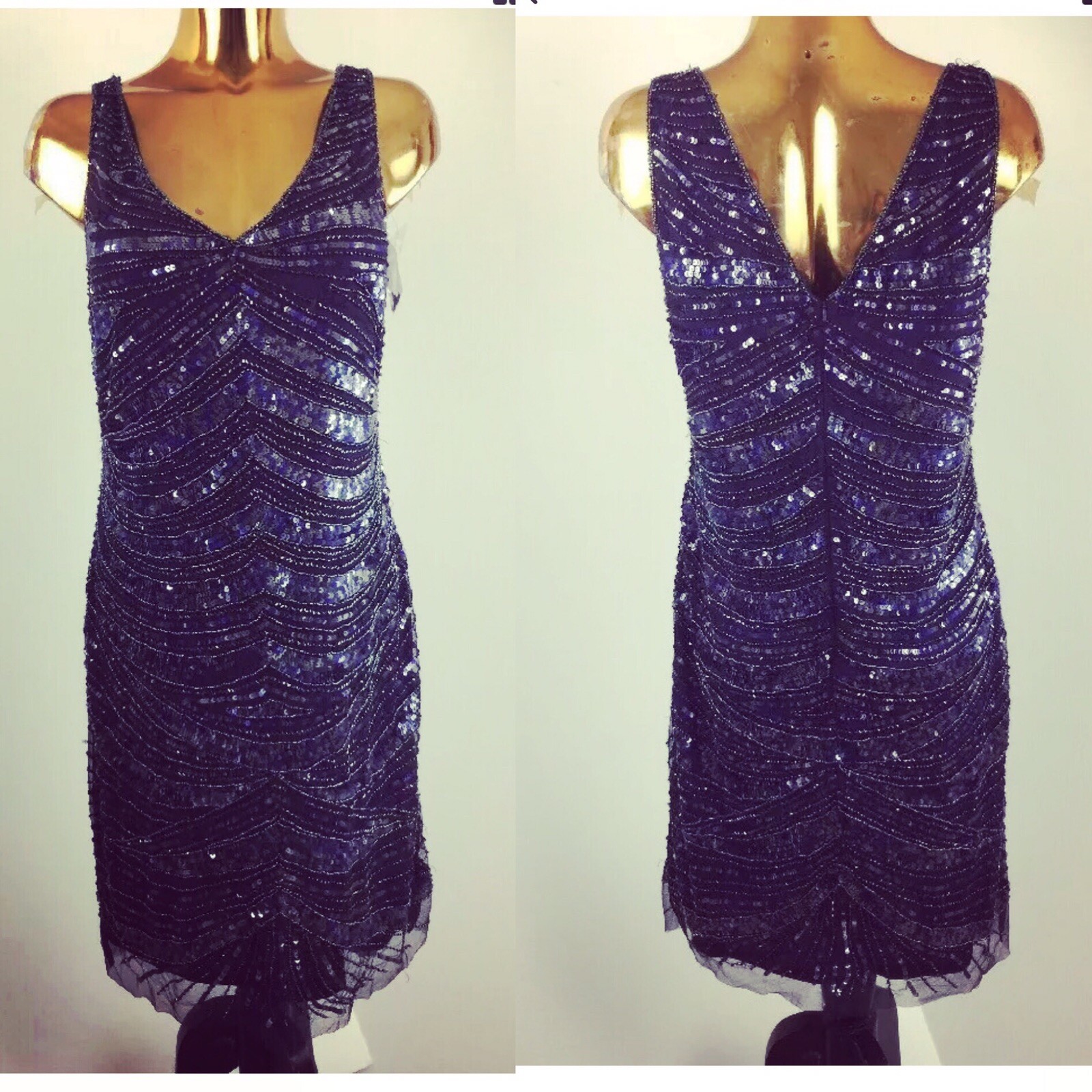 Patra Art Deco Beaded Sequins Blouson Purple Sleeveless Formal Gown Dress 12