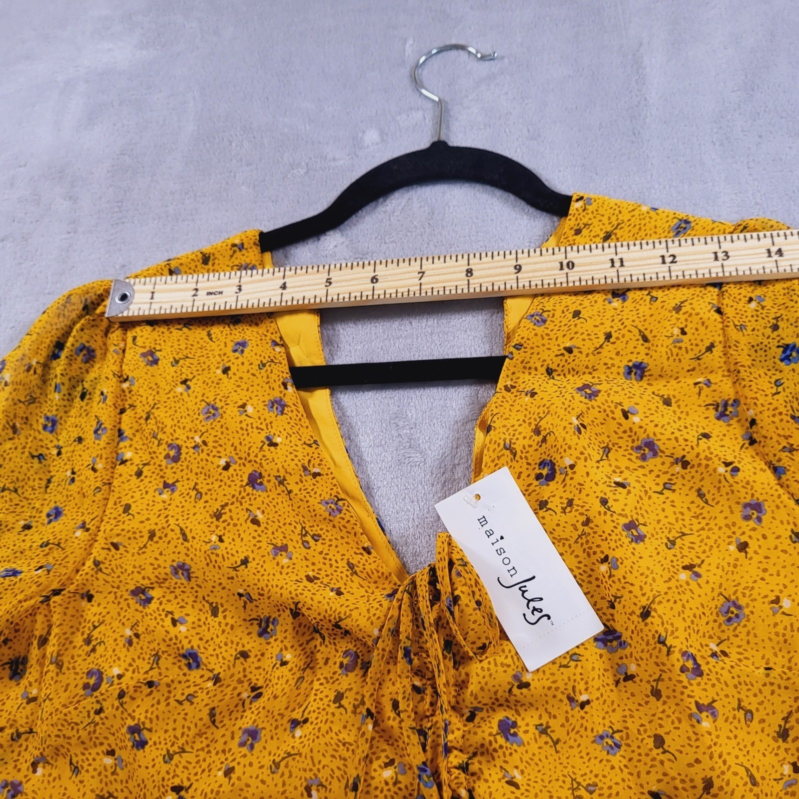 Maison Jules Womens 6 NWT Floral Boho Cottage Babydoll Mini Dress Poppy Yellow