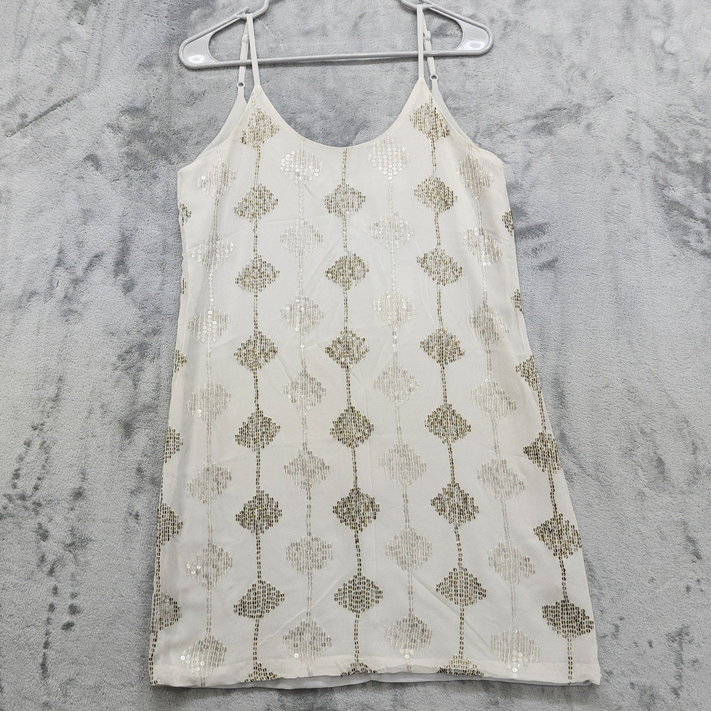 NEW MM Couture Miss Me Dress Size M Gray Silk Chiffon Sequin Stripe Slip Tank