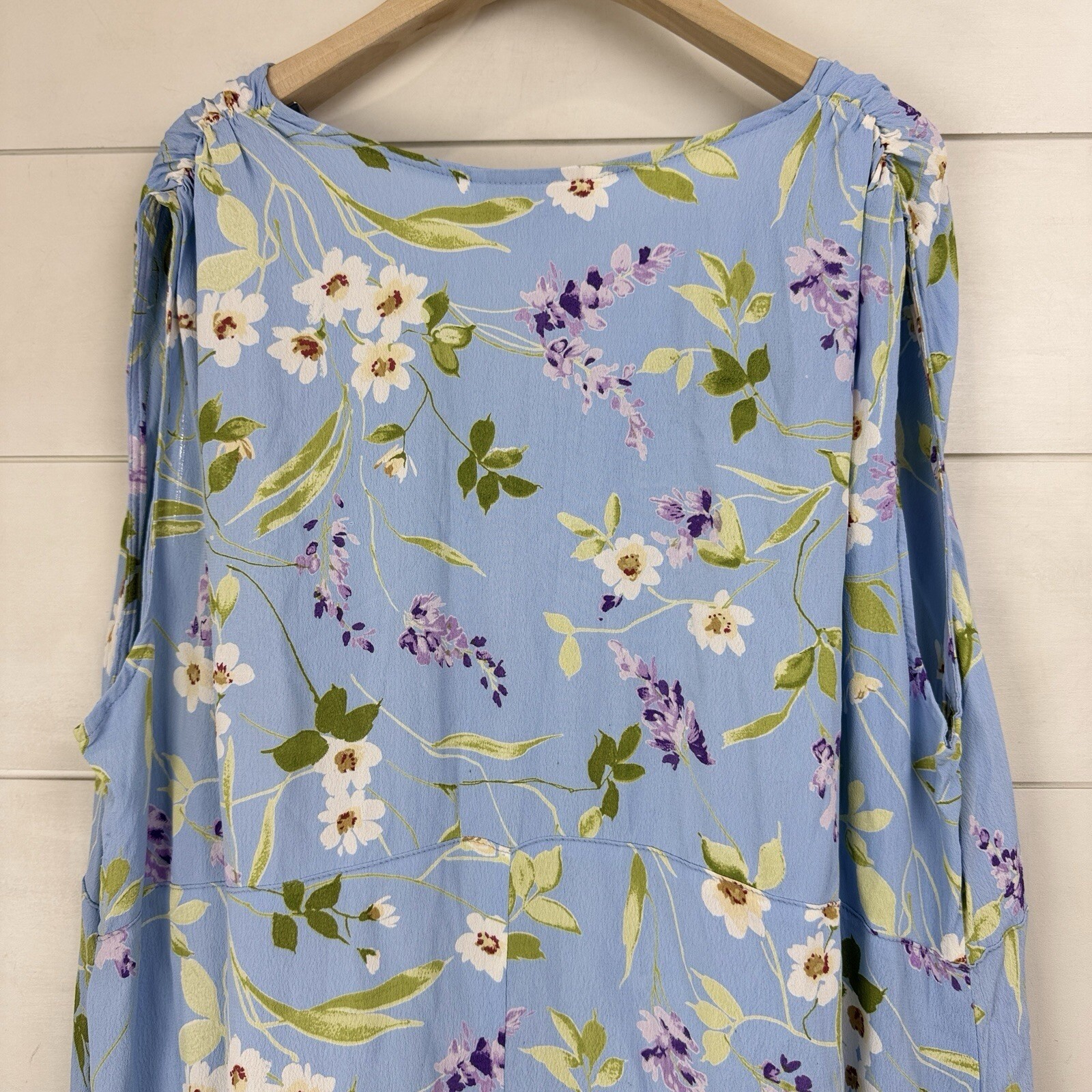VTG! Jenny Helene Blue Floral Summer Long Dress 2X 100% Rayon USA Cottagecore
