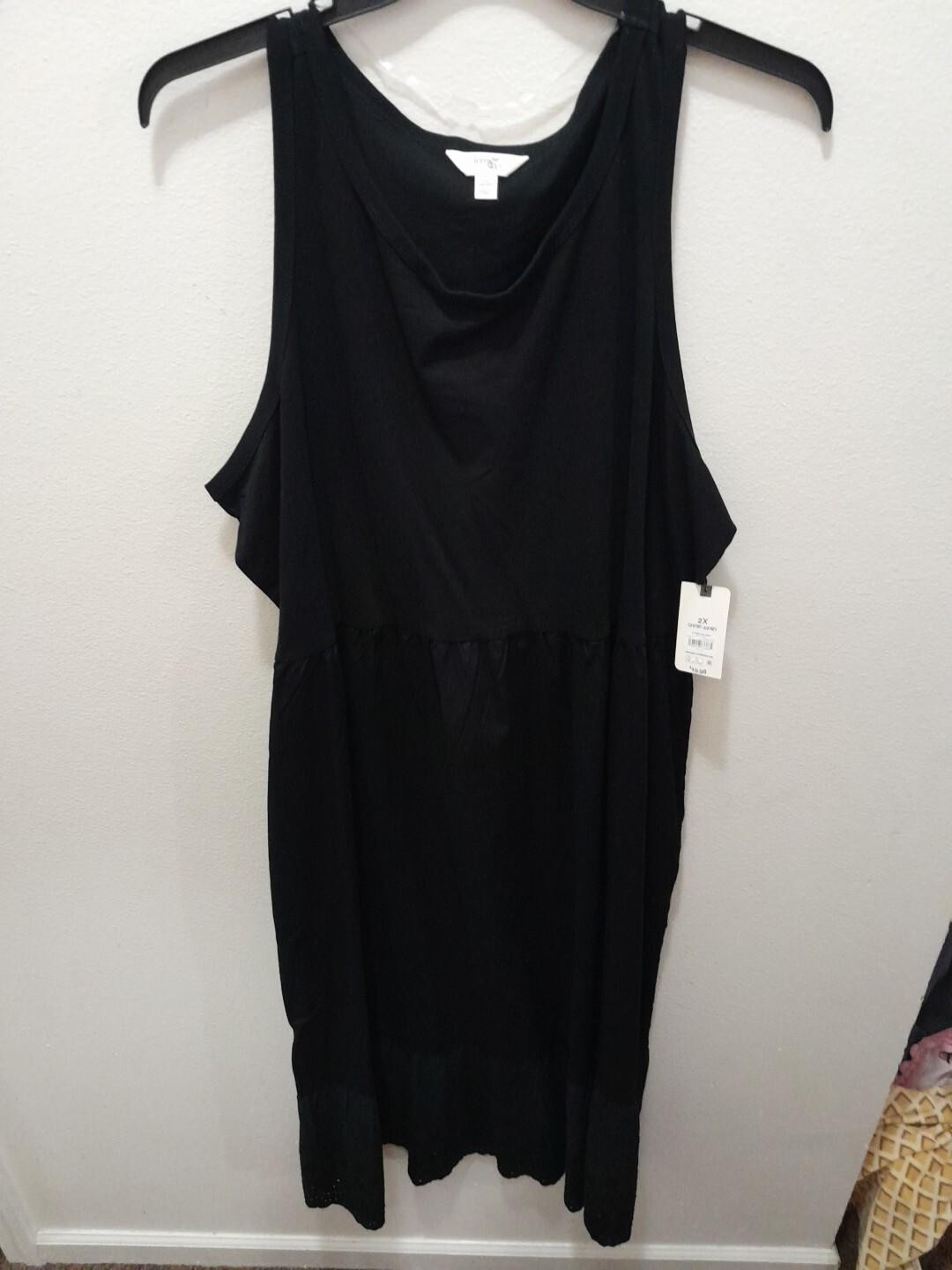 Womens Terra And Sky Size 2X 20W-22W Fabric Mix Dress Black NWT