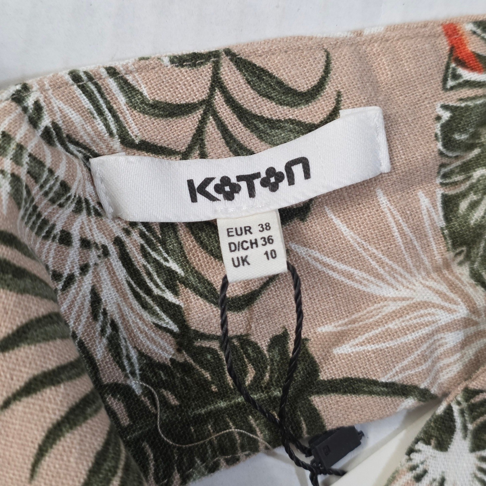 Koton Tropical Leaf Print Midi Dress Women EUR 38 US 6 Beige Green Orange V-Neck