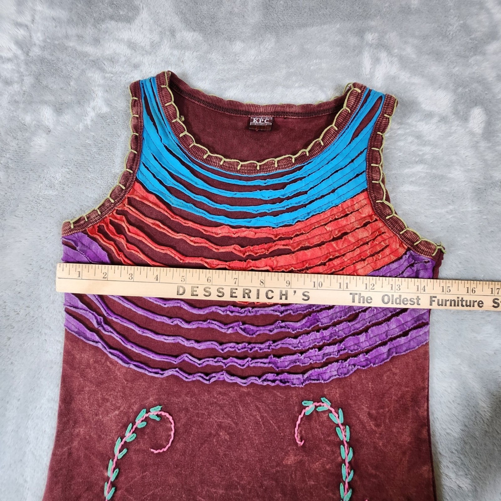 KPC Nepal Embroidered Sleeveless Dress Colorful Small Festival Hippie Boho Artsy