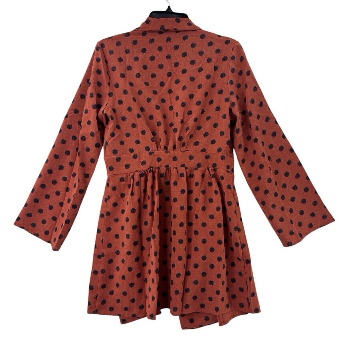 Zaful Jacket Dress Chiffon Rust and Black Polka Dot Long Sleeve Dress Size 8 NWT