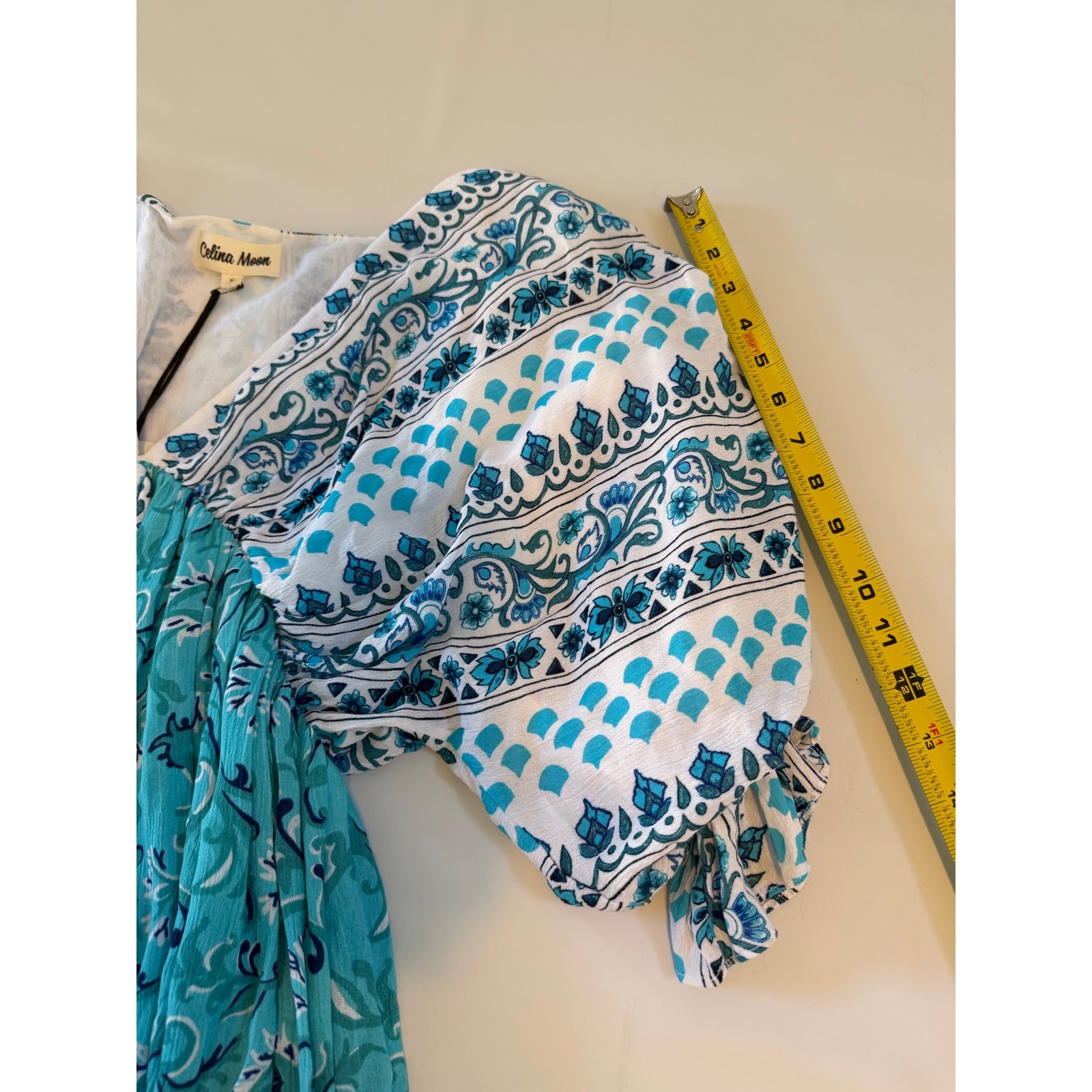 NWT Celina Moon Ariel Mini Kimono Dress Blue V-neck Medium Beach Boho Fairy