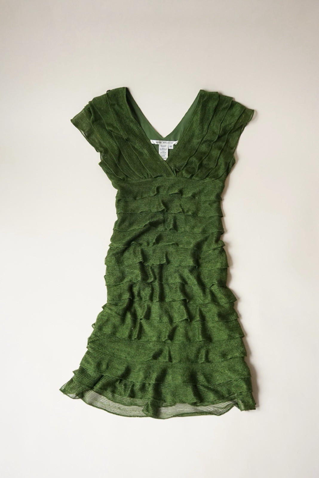 Max Studio Vintage Y2K Green Ruffle Midi Plunge Dress – Size XS