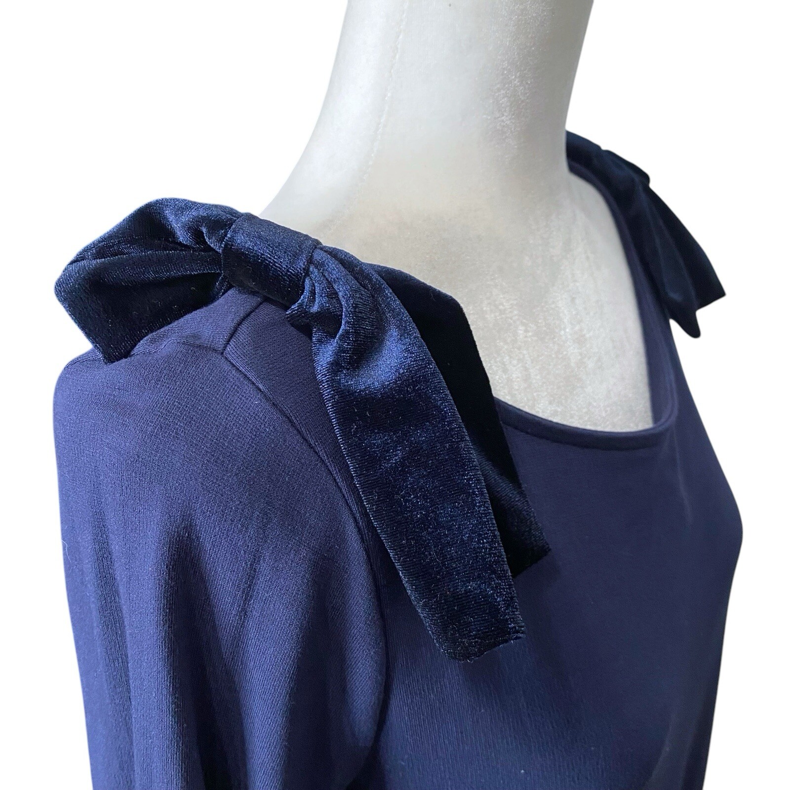 NWT Crown & Ivy Navy Blue Coquette Bow Casual Shift Dress Long Sleeve Sz M