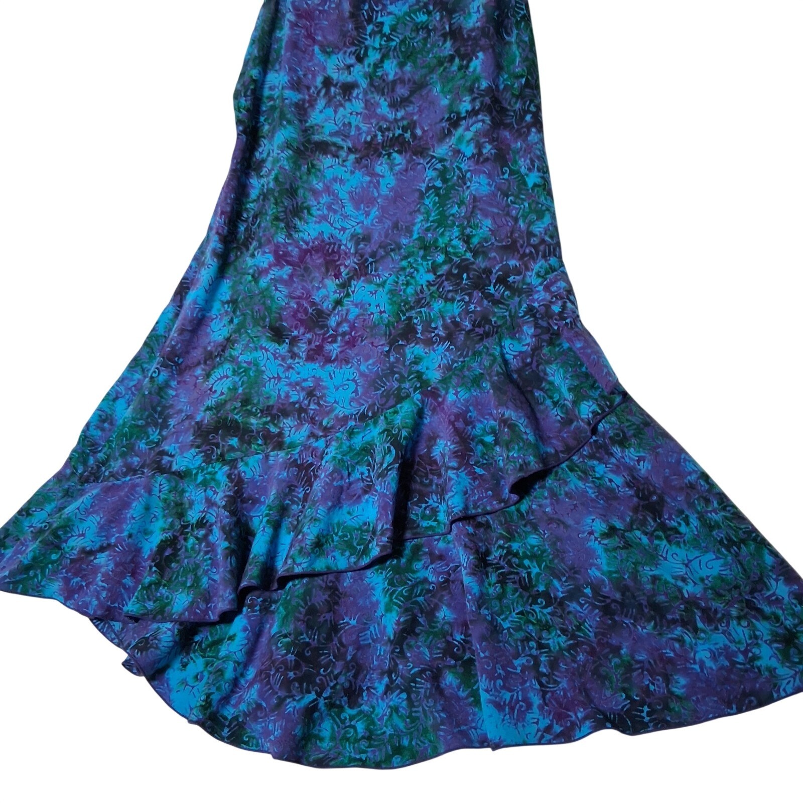 Peppermint Bay Dress Small Blue Batik Ruffled Whimsical Fairy Hippie Sundress