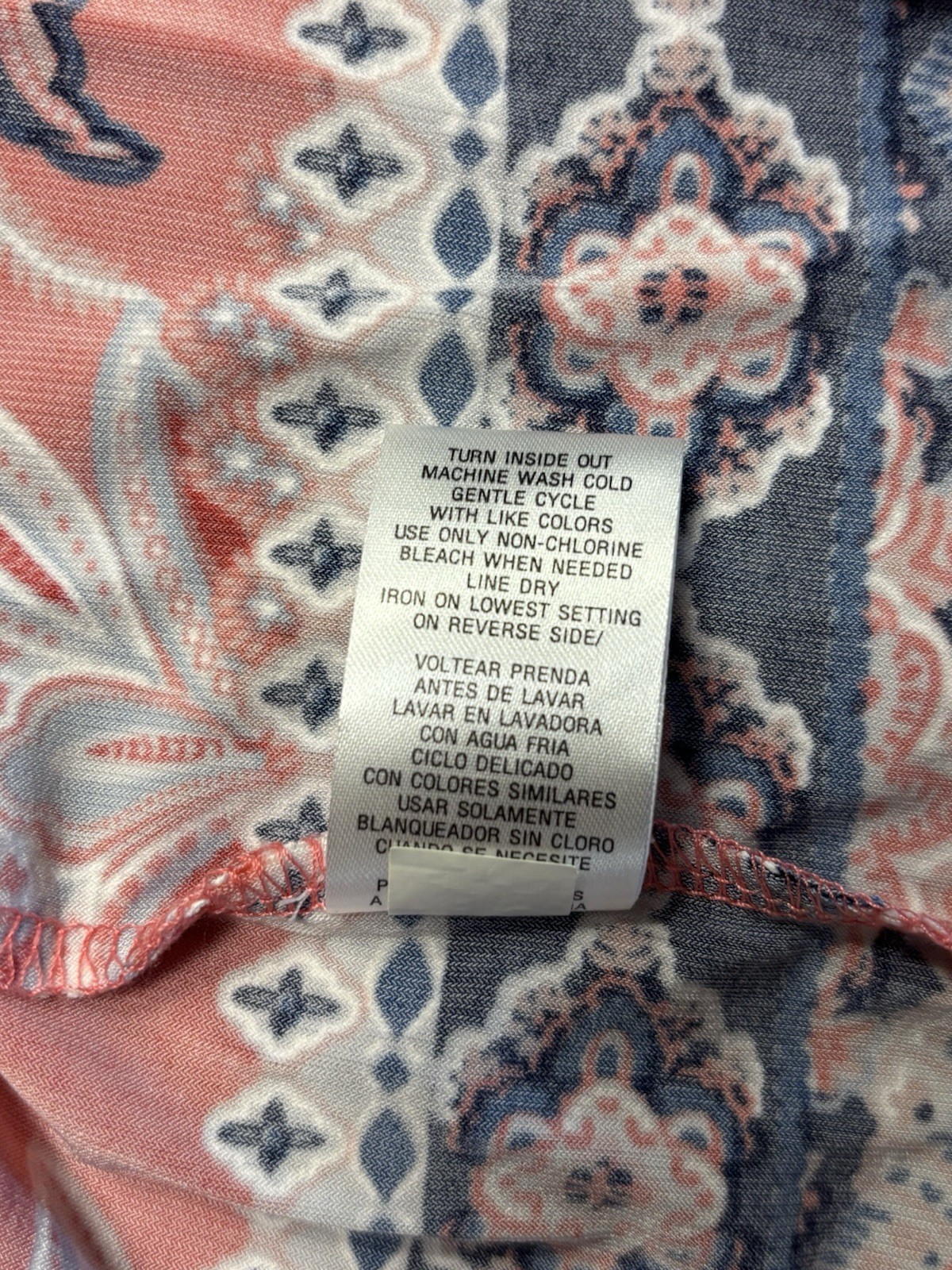 Studio One NY Coral Paisley Shift Dress Size XL Bell Sleeve Border Print Stretch