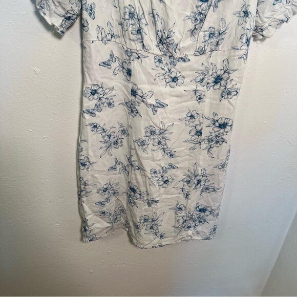 Lottie Moss Women’s Size Medium Mini Dress White Blue Floral Print Puff Sleeve