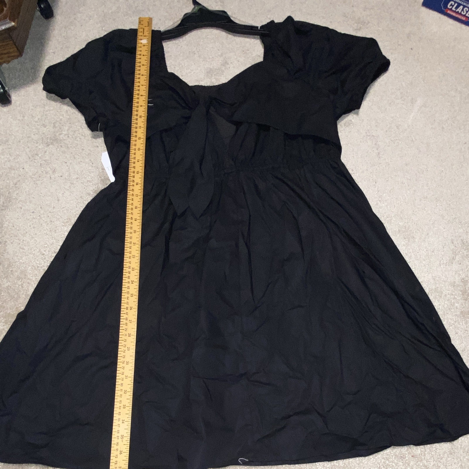 Time and Tru Black Square Neck Puff Short Sleeve A-Line Knee Dress XL 16-18