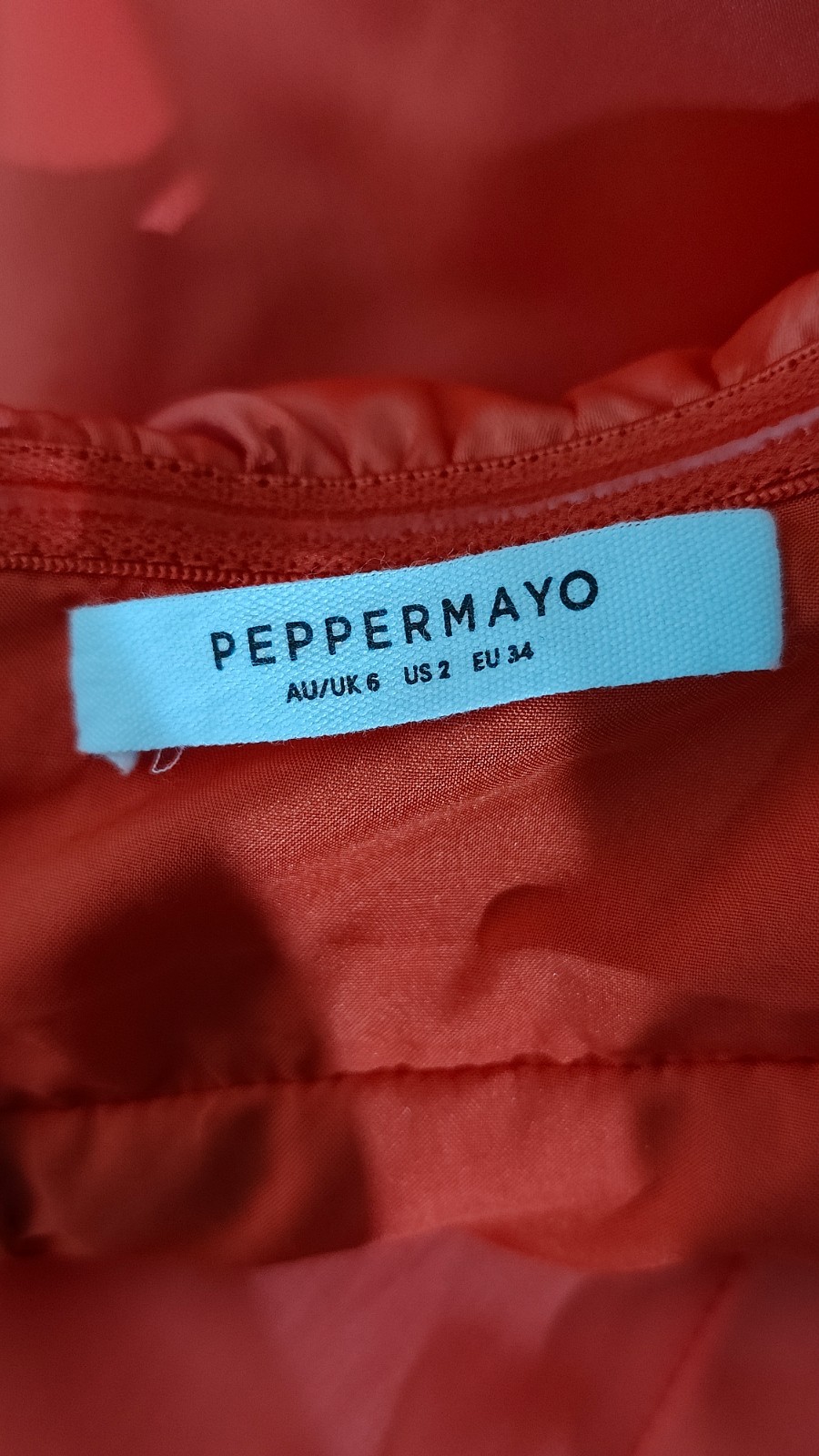 Peppermayo Coral Pink Satin Strapless Empire Ruched Bust Column Maxi Dress US 2