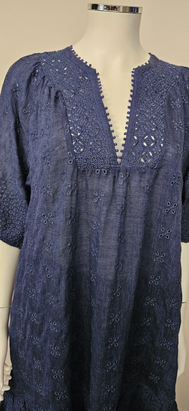 0039 ITALY navy blue 100% linen fully embroidered Maibelyn dress M bnwot rrp£250