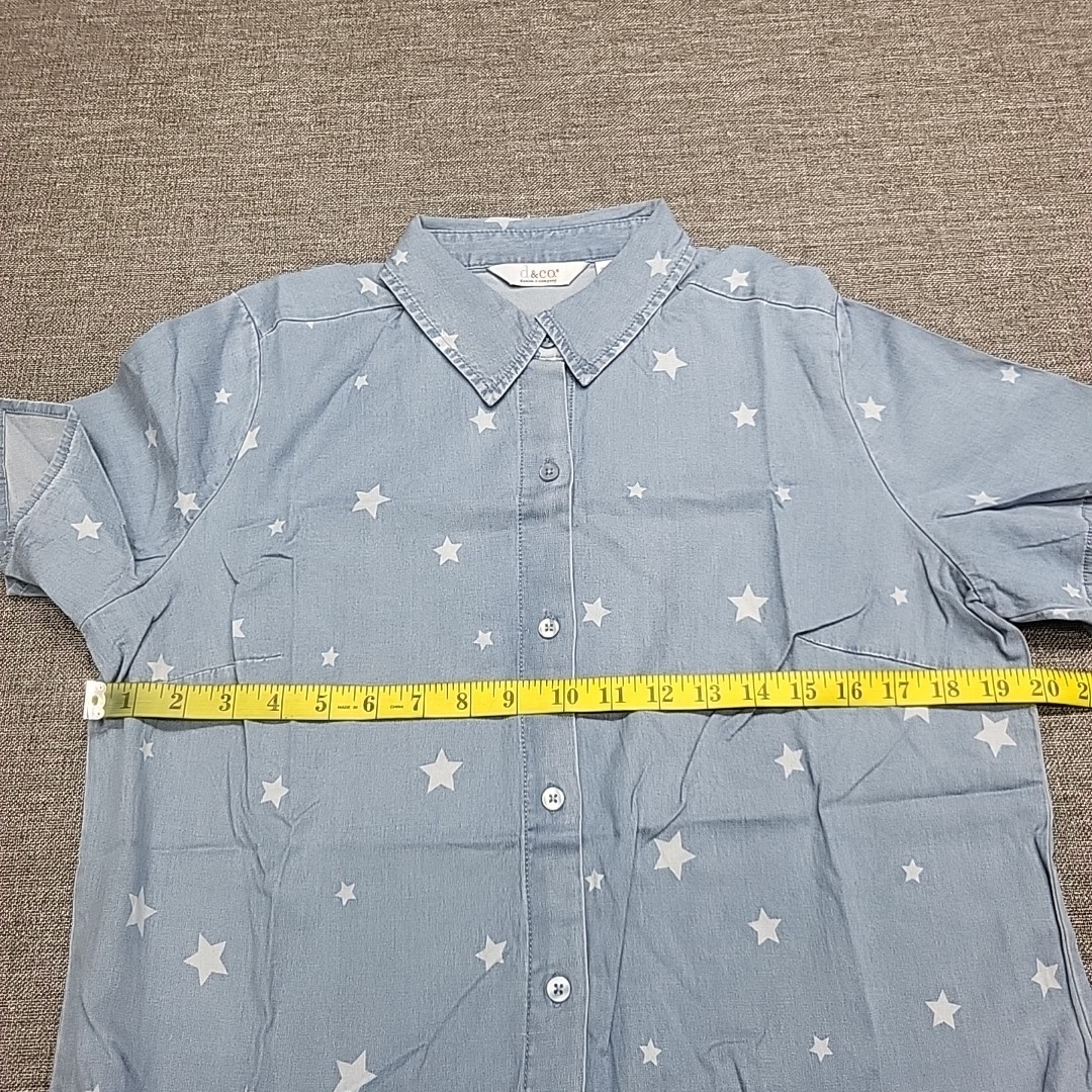 Denim Co Stretch Lyocell Star Printed Short Sleeves Shirt Dress Small Size Blue