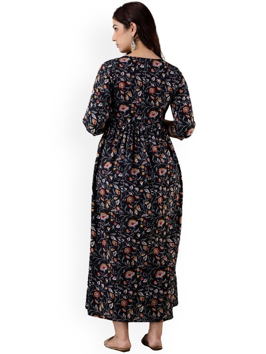 Handmade Floral Cotton Maternity Dress : Nursing Friendly Gown With Side Zipper
