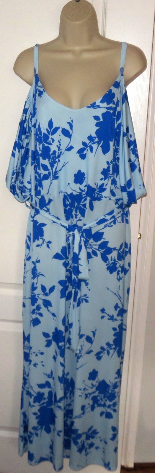 YOURS Clothing Blue Floral Cold Shoulder Stretch Boho Maxi Dress Plus Size26/28