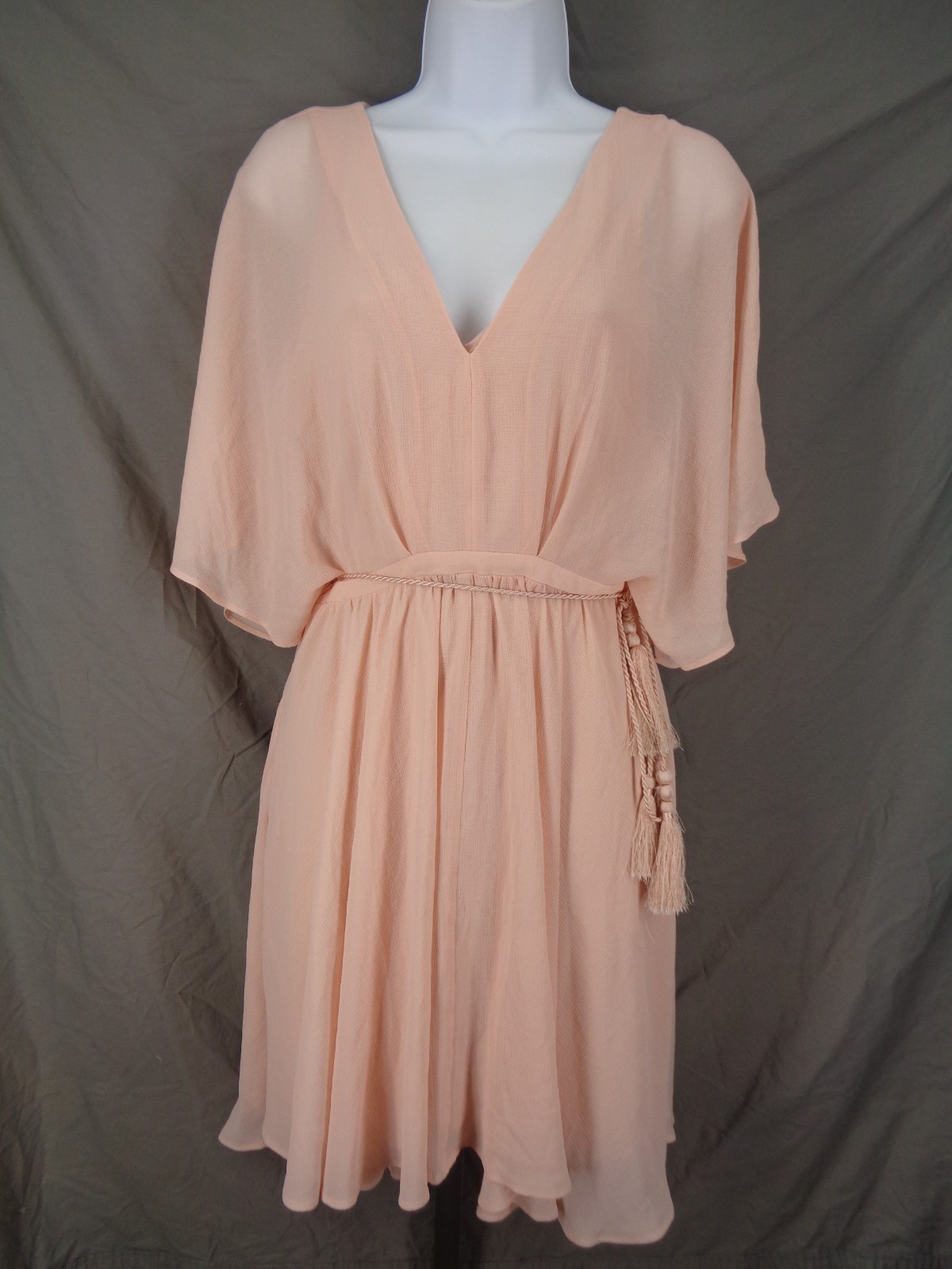 H&M Pink Chiffon Dress Tassel Belt Size 4 Feminine Romantic Party Cocktail New