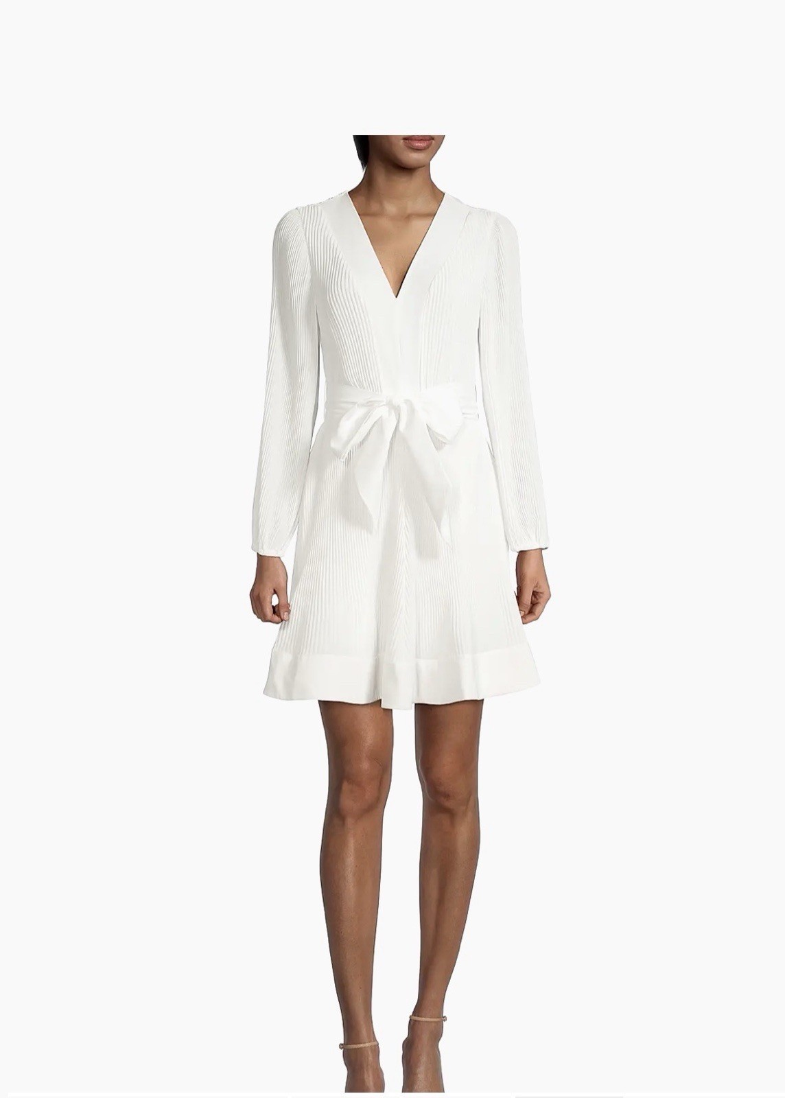 Milly “Liv” Pleated V-Neck Long Sleeve Dress, Bow Accent, Women’s 4 MSRP $395