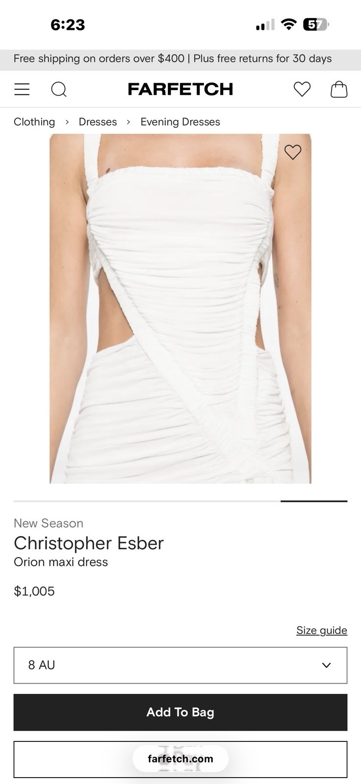 Christopher Esber Orion Maxi Dress White Cut-Out Ruched Sleeveless 8 AU