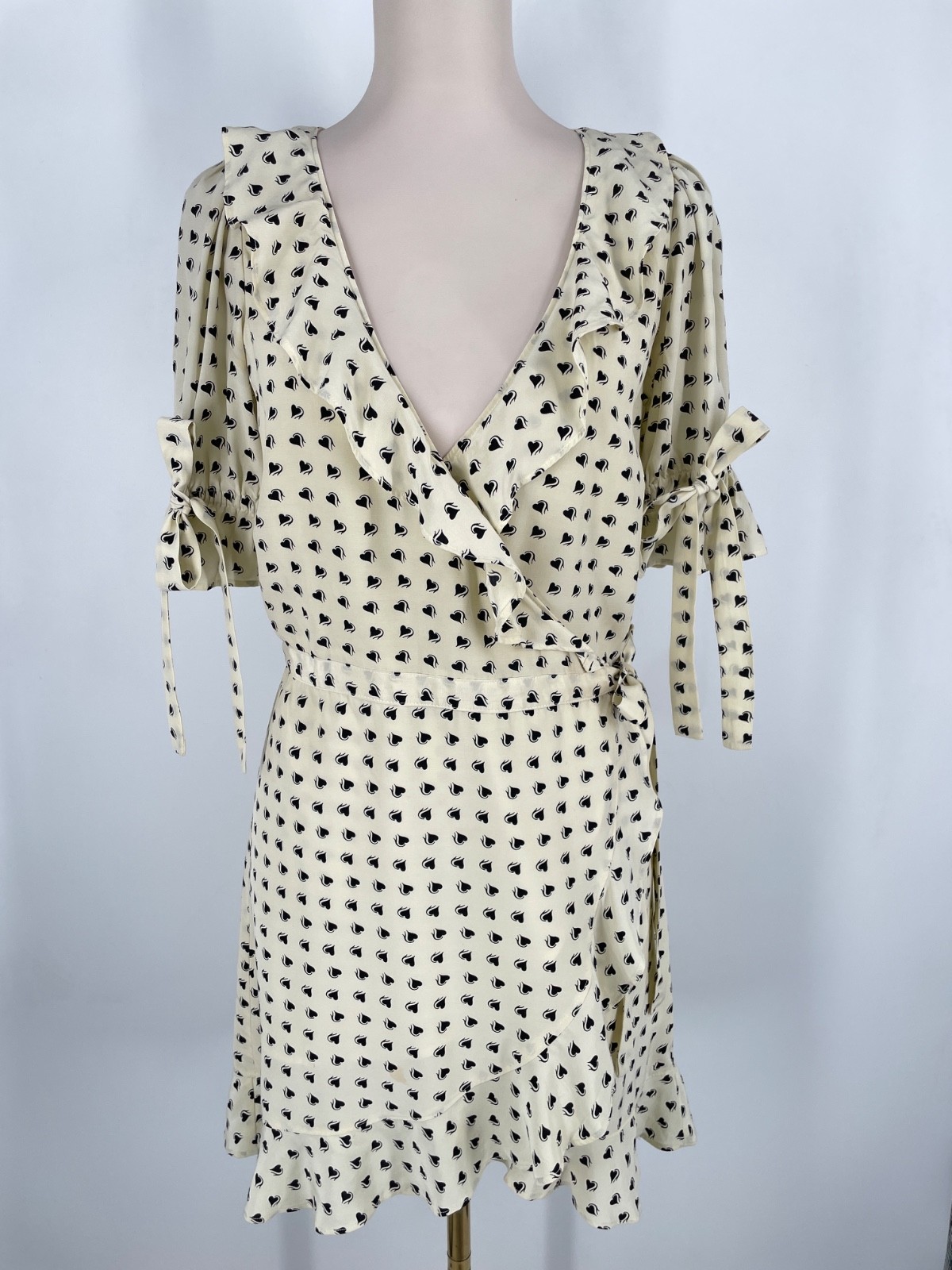 For Love and Lemons womens size S Sweetheart Wrap Mini Dress in Creme Hearts