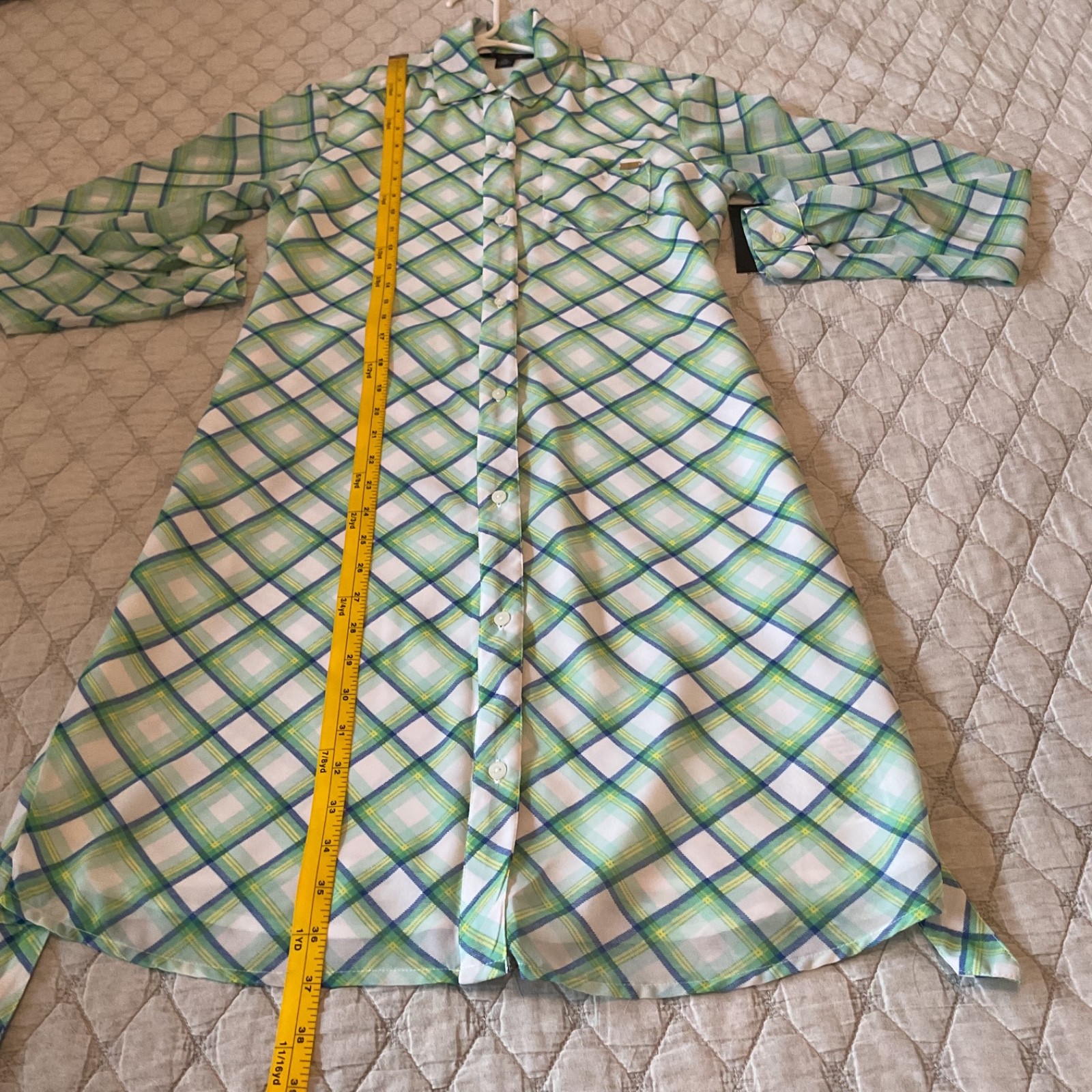 Tommy Hilfiger Green Blue Piaid Long Sleeve Button Down Dress Women’s Sz S/P NWT
