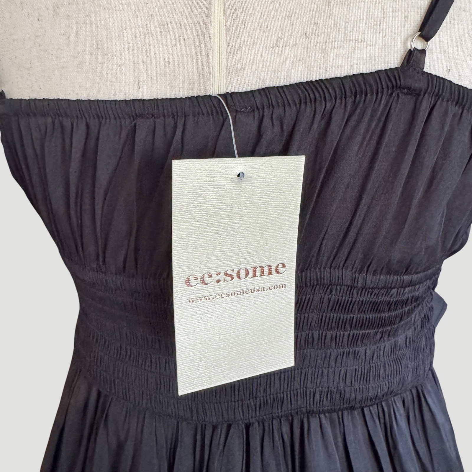 Boho Chic Goth summer Flowy Black Tiered Maxi Dress Cutout Tie Front Small NWT