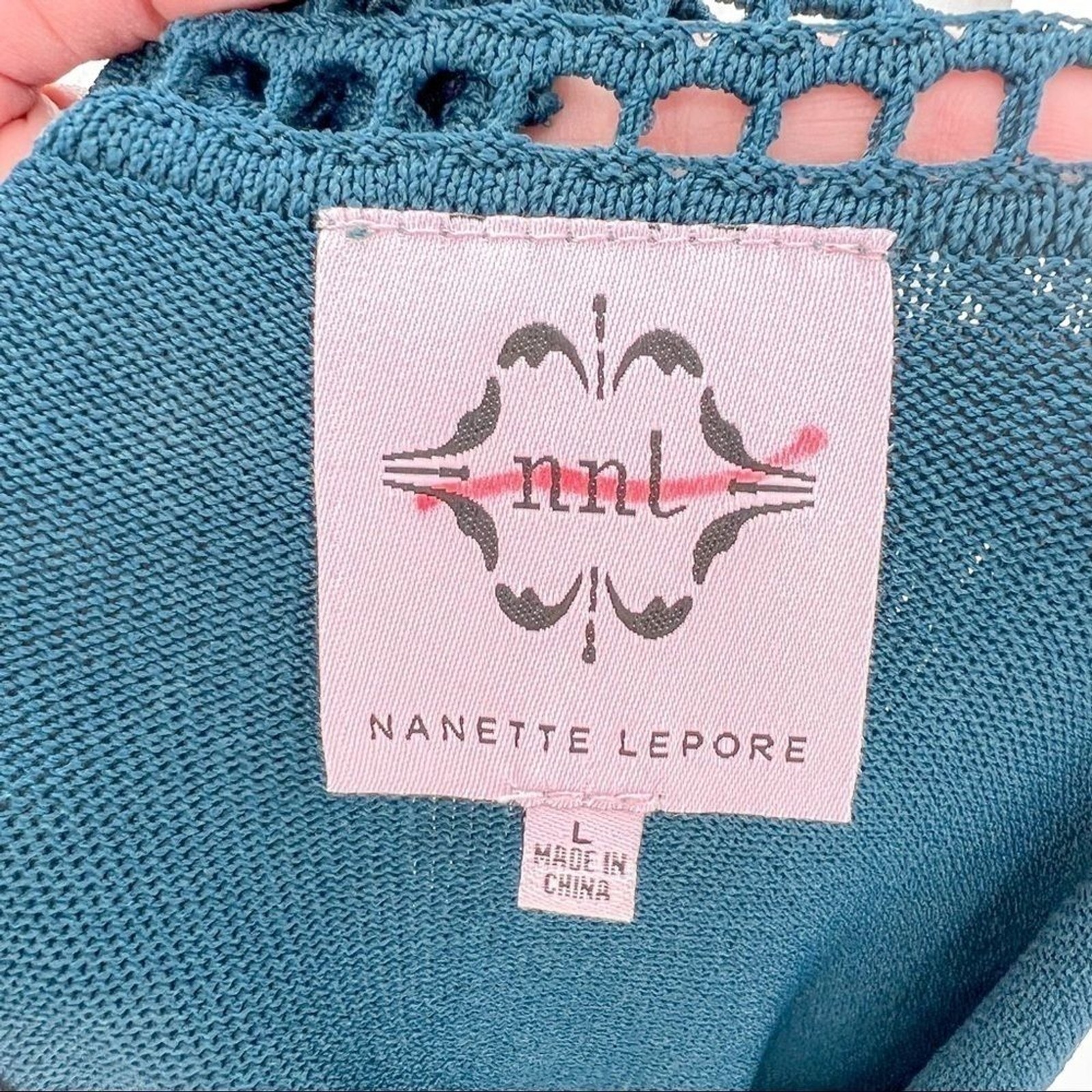 NANETTE LEPORE Ocean Teal Perforated Stretch Sweater Dress