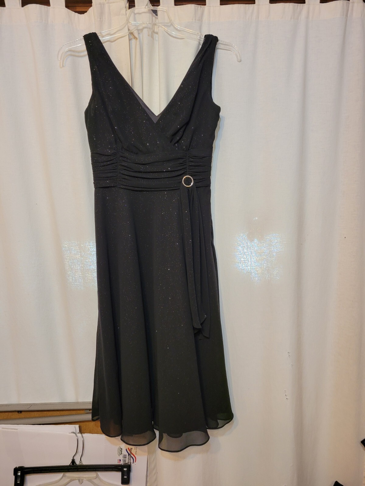 London Times Cocktail Dress Women 4 Black Excellent Glitter Rhinestone Buckle
