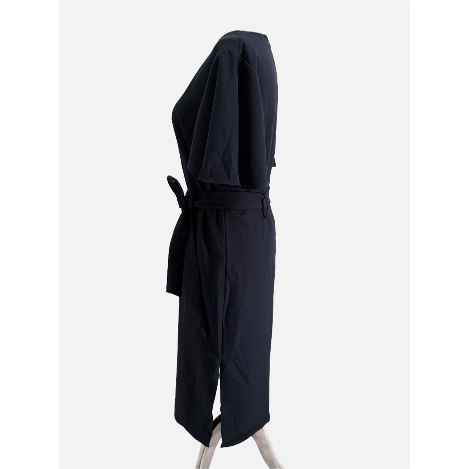 Iris & Ink Navy Flutter Sleeve Tie Waist Midi Dress Size 10 Made in Italy