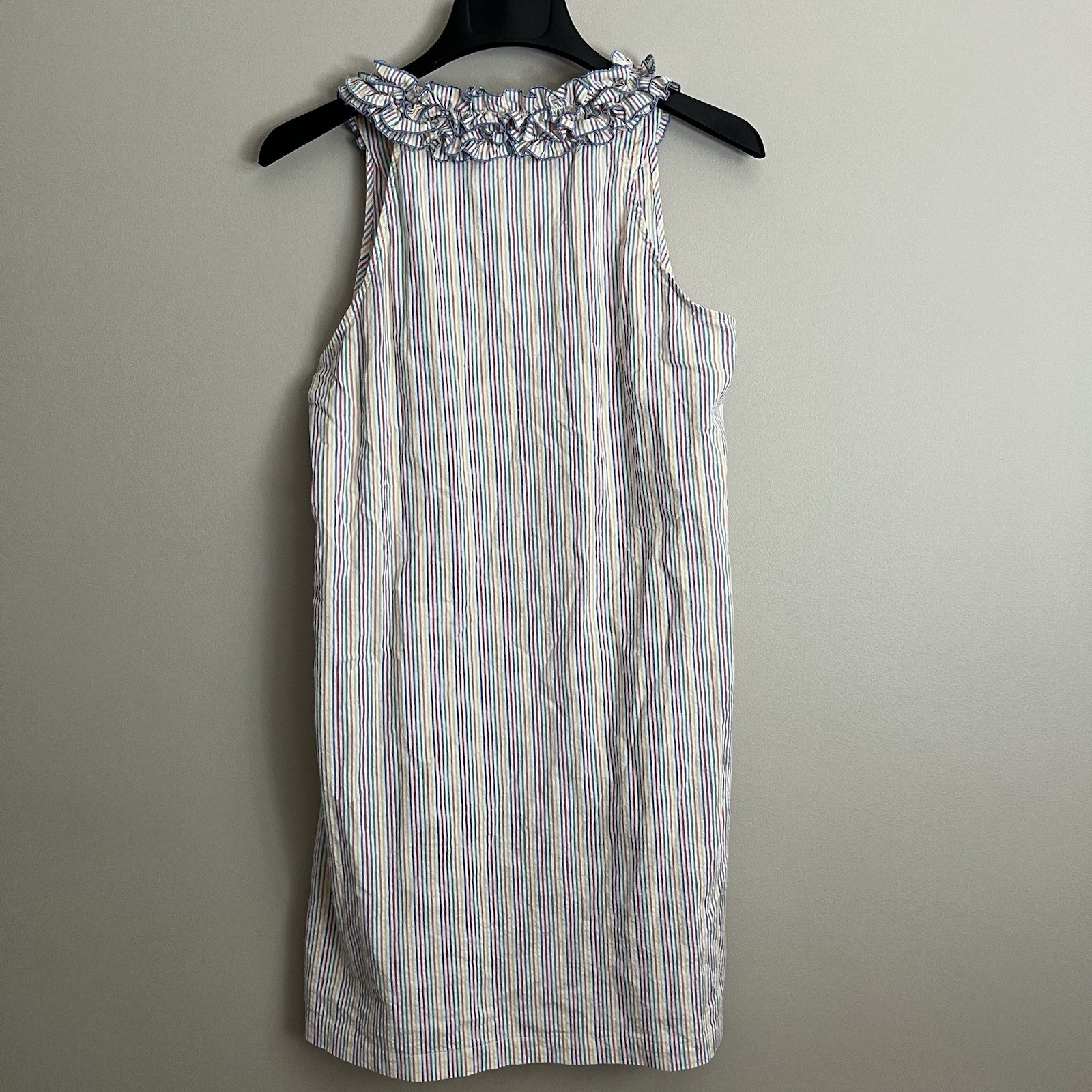 Sara Campbell 100% Linen Shift Dress S Sleeveless Coastal Preppy Seersucker
