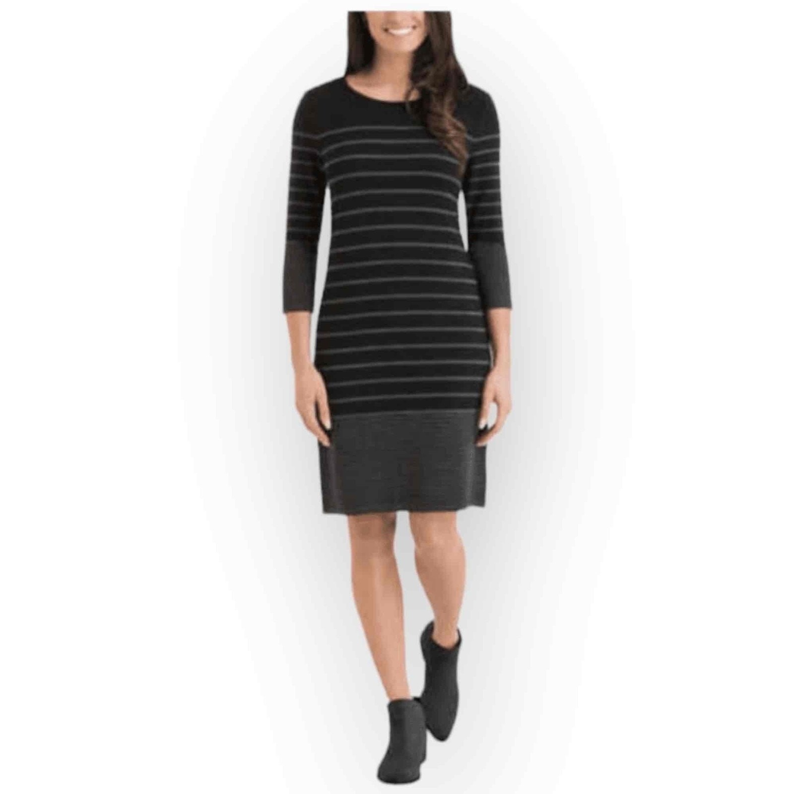 NWT Hilary Radley Black & Grey Stripe Knit Dress Medium