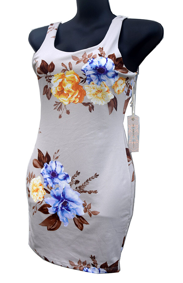 Iris Basic Tan Bodycon Floral Dress Women’s Size M Long Tunic Top, NEW!