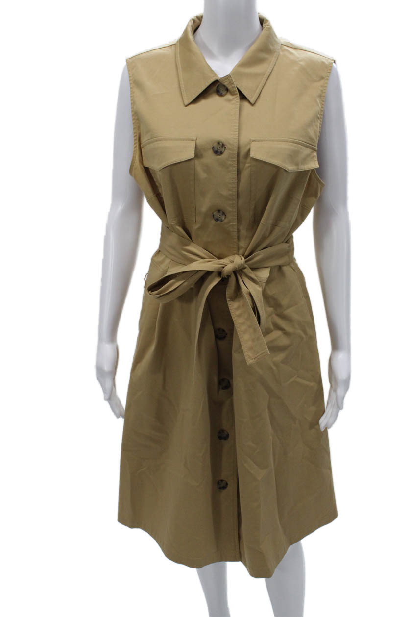 Lafayette 148 New York Women Shirt Dress Beige Sleeveless Collared Size XL