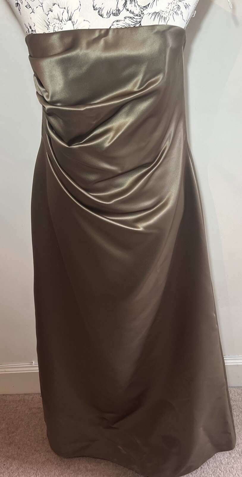 Kaleidoscope Dress Satin Maxi Khaki Green Strapless UK 16 Full Lined Prom Cruise