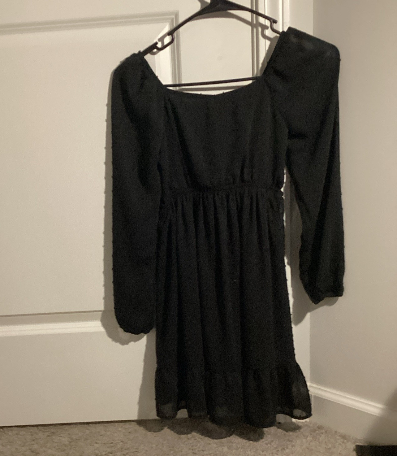 Eyeshadow Black Sheer Babydoll Dress Square Neck Puff Long Sleeve Chiffon M