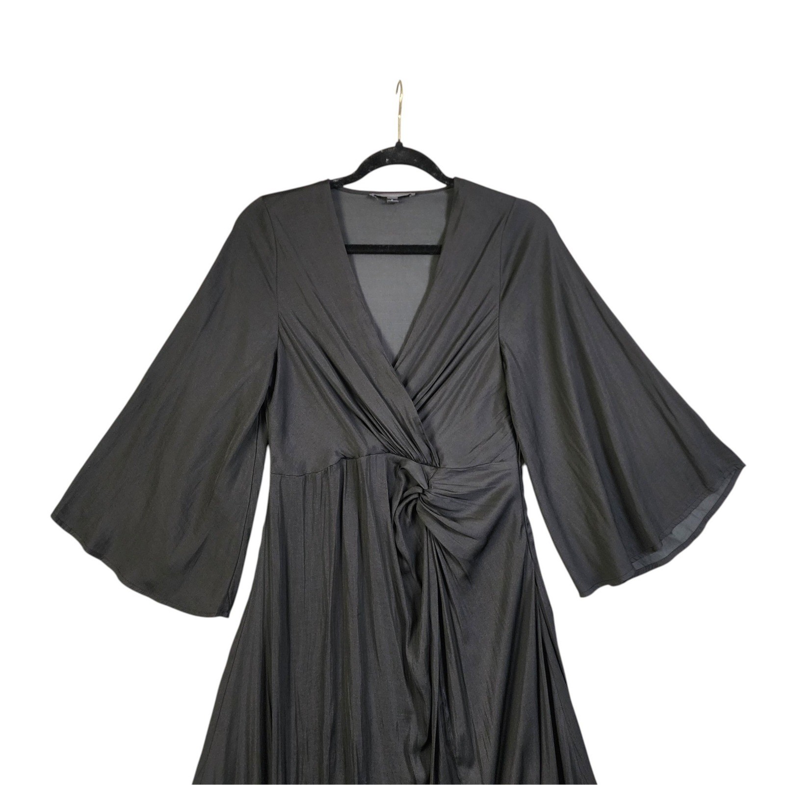 Grade & Gather Womens Black Twist Front Satin Maxi Dress Size Small Side Slit