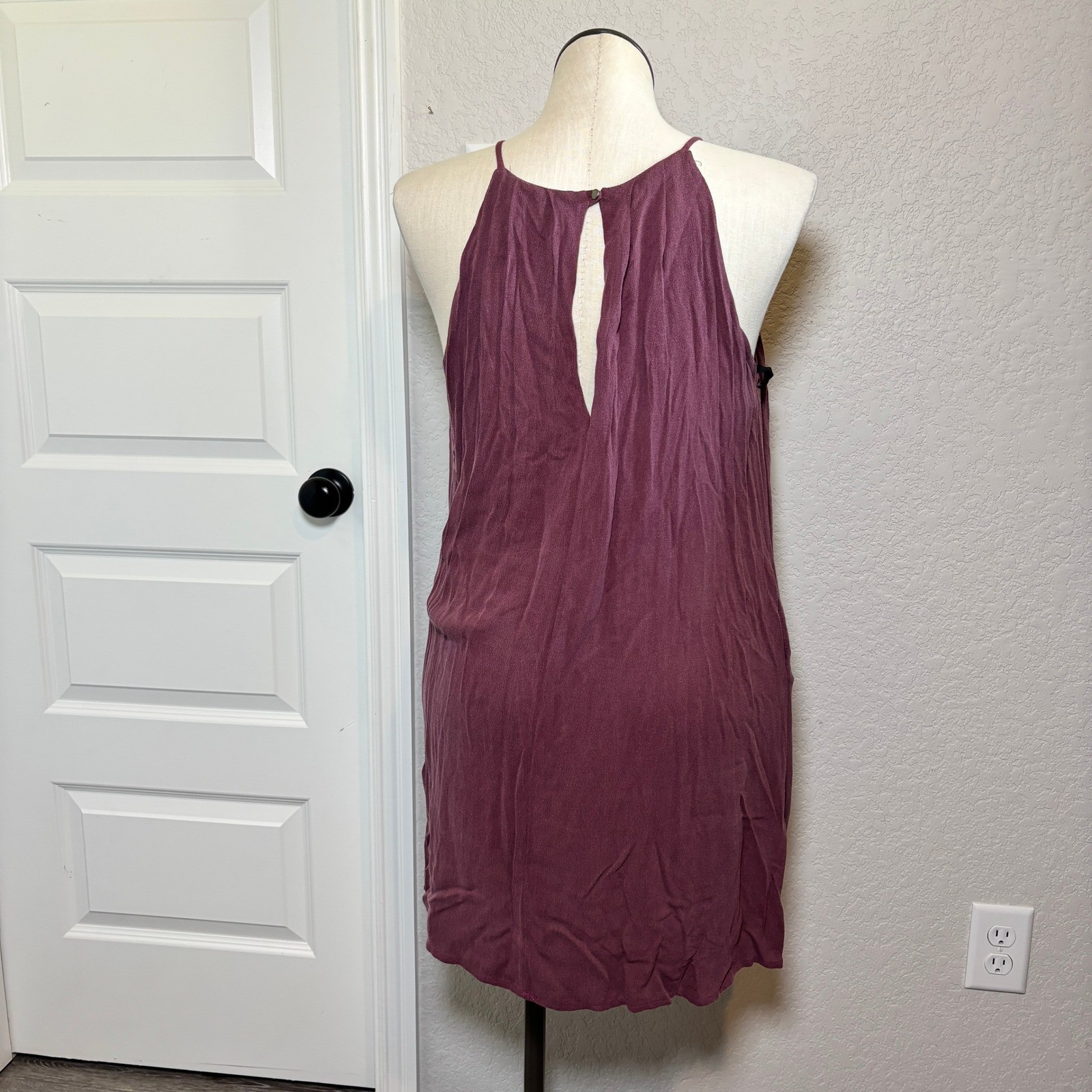 Womens Purple Halter Neck Sleeveless Mini Dress with Pockets Large DR1384