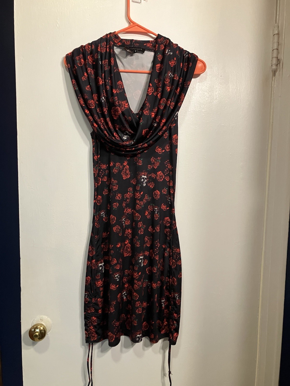 Warrior Within Designs Grateful Dead Rose Floral Bodycon Cowl Neck Midi Dress S