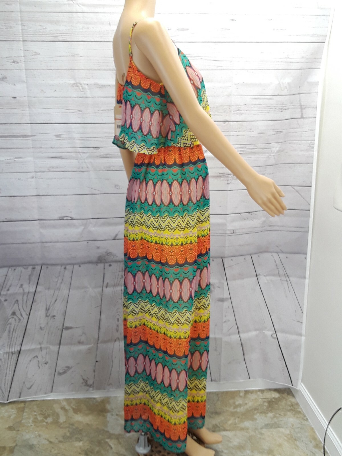 Y2K Red Camel Maxi Dress XS Spaghetti Strap Open Back Multicolor New $46.00