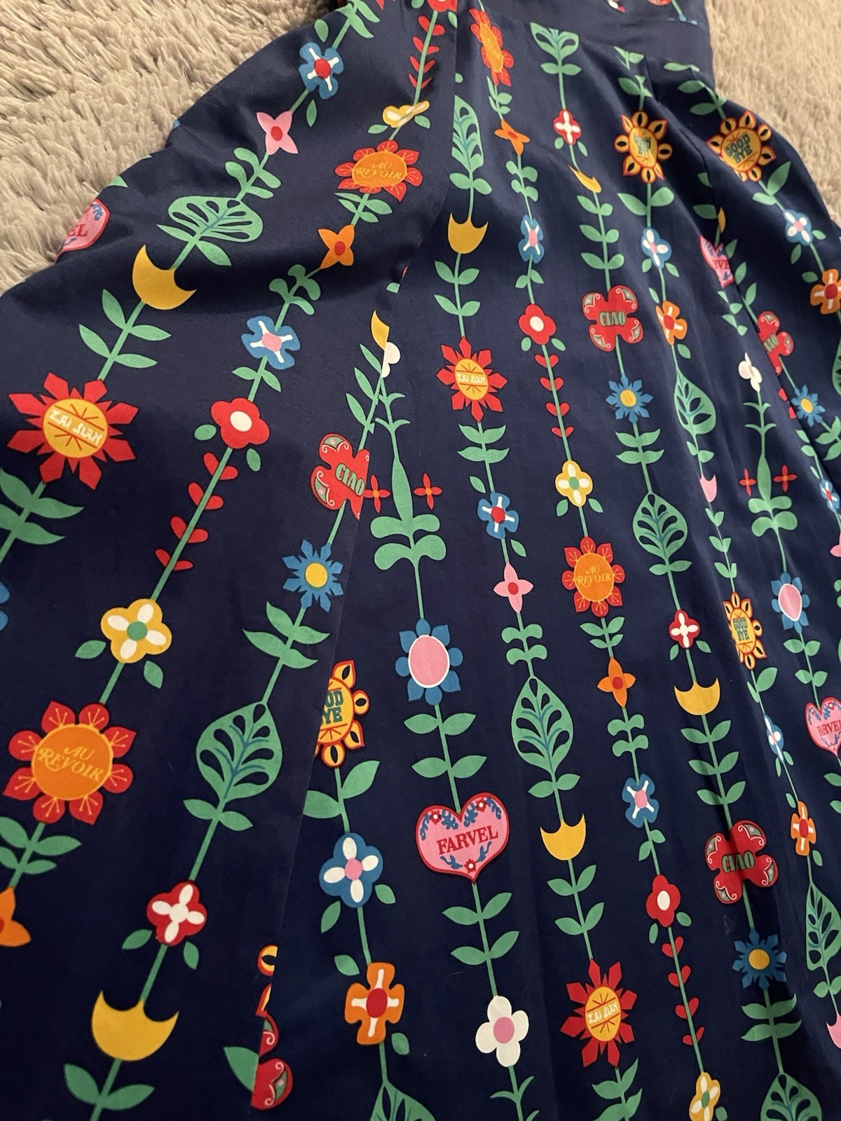 Disney Parks Authentic It’s a Small World “Goodbye” Floral Flared Tea Dress XS
