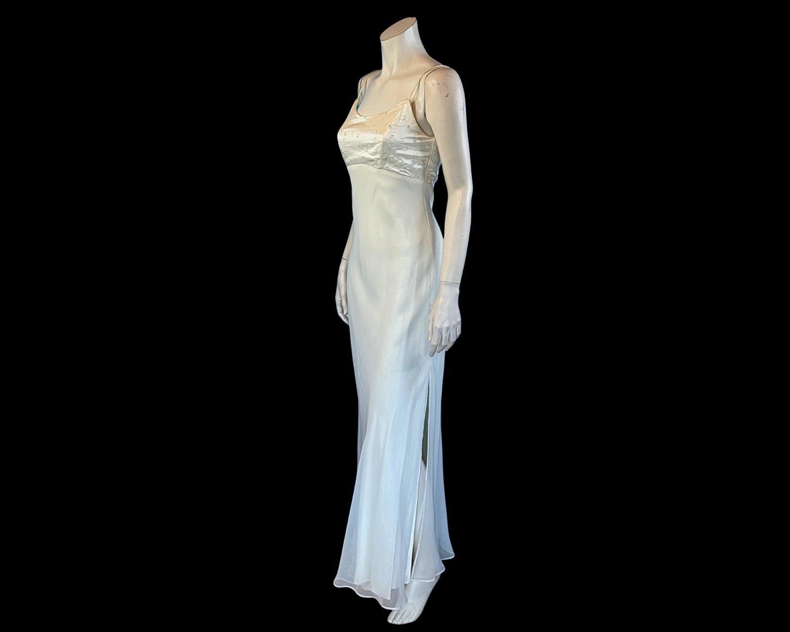 90s White & Silver Chiffon and Satin Formal Ethereal Slip Dress | XS